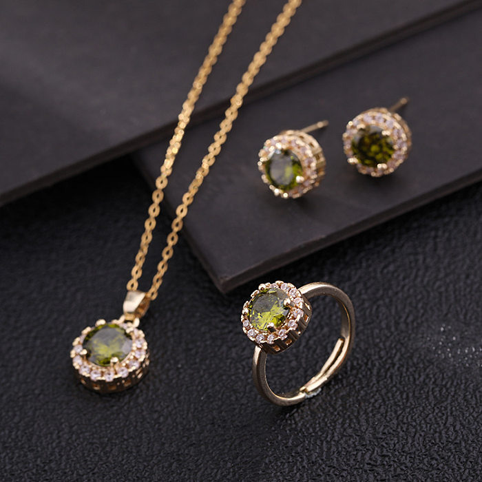 3 peças moda redonda titânio aço cobre incrustação zircão conjunto de joias femininas