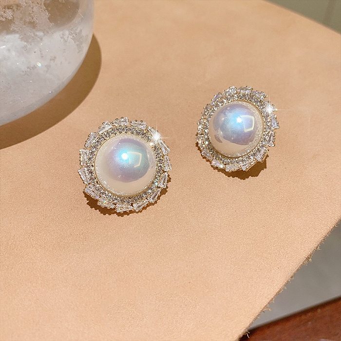 1 Pair Simple Style Round Inlay Copper Zircon Ear Studs
