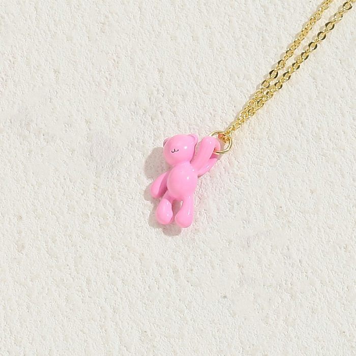 Elegant Luxurious Classic Style Animal Bear Copper 14K Gold Plated Pendant Necklace In Bulk