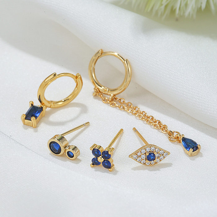 Fashion Flower Copper Inlay Zircon Earrings 1 Set
