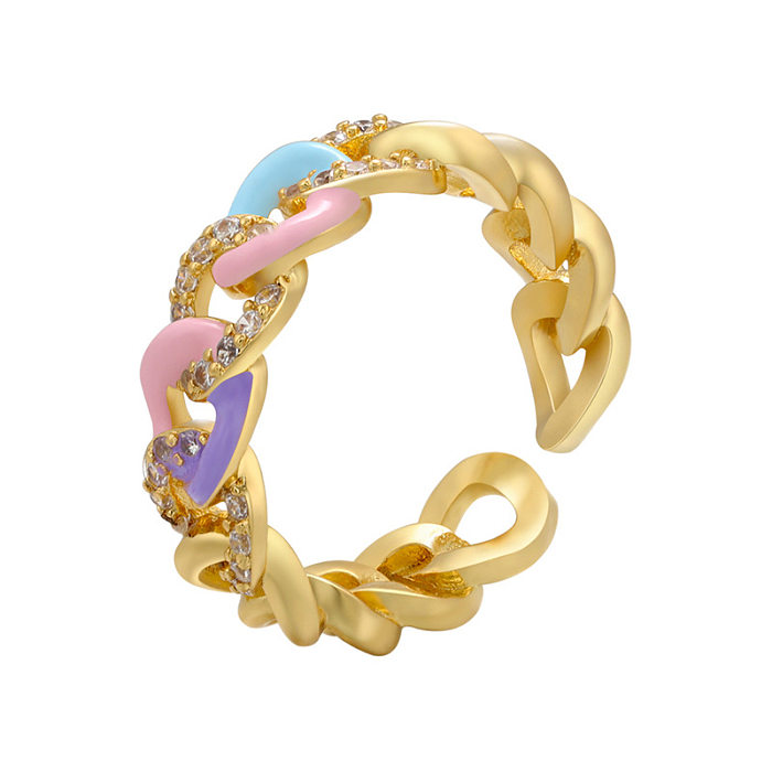 Micro-inlaid Zircon Cable Chain Design Open Ring Dripping Oil Color Ring