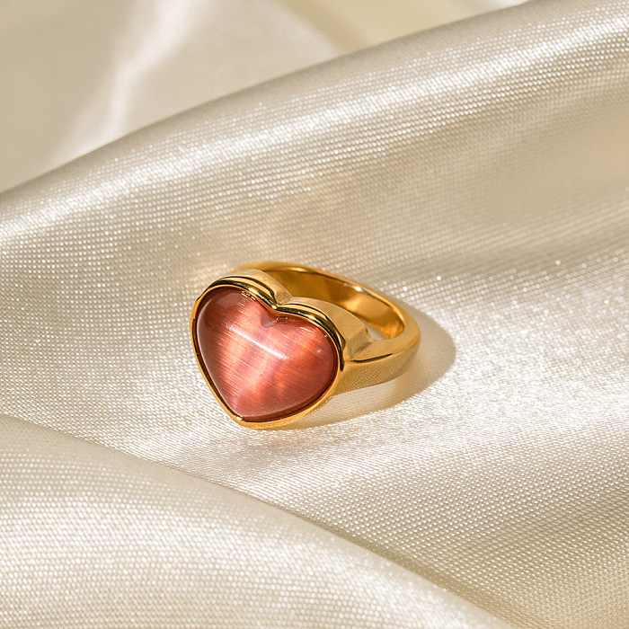 IG Style Heart Shape Stainless Steel 18K Gold Plated Opal Rings In Bulk