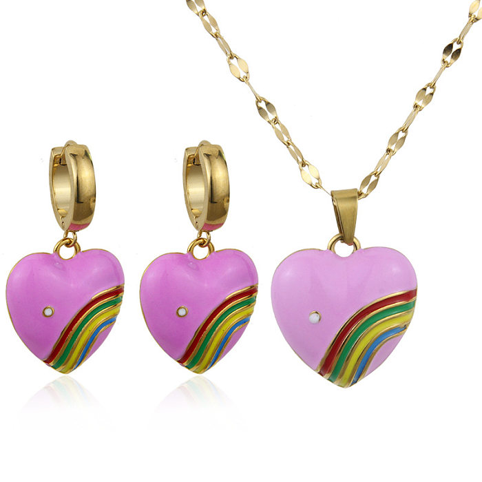 Art- und Weiseregenbogen-Herz-Form-Titanstahl-Ohrring-Halsketten-Spleißen-Edelstahl-Halsketten