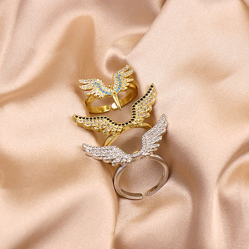 1 peça fashion asas de anjo anel aberto de zircônia com incrustação de cobre