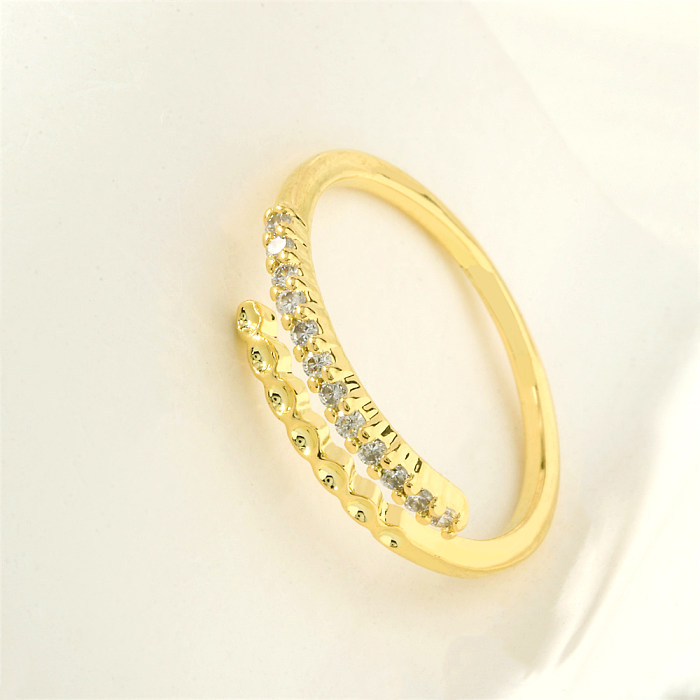 Simple Style Lines Copper Plating Inlay Zircon 18K Gold Plated Open Rings