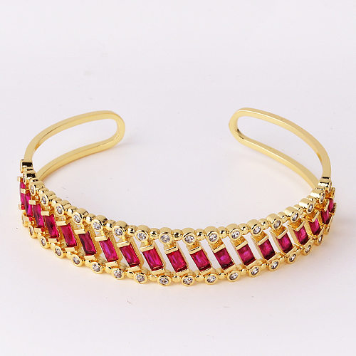 Classical Rectangle Copper Plating Inlay Zircon Cuff Bracelets