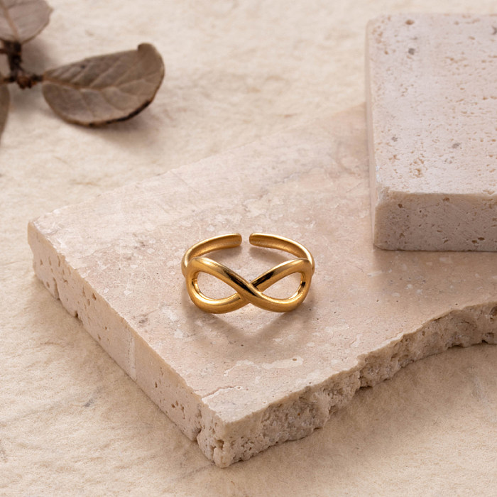 Offener Ring im modernen Stil mit Kreuz-Unendlichkeits-Mond-Edelstahlbeschichtung und 18-Karat-Vergoldung