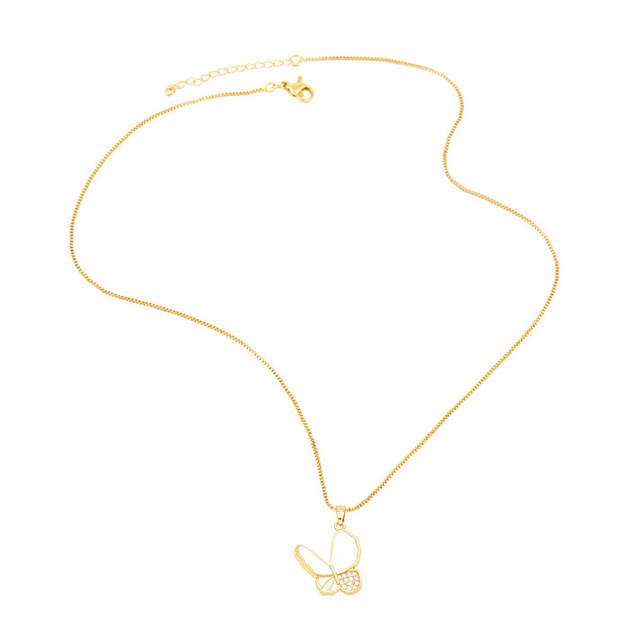 Estilo simples estilo clássico borboleta aço inoxidável cobre 18K colar com pingente de zircão banhado a ouro a granel
