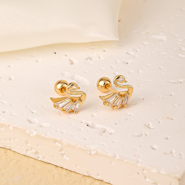 1 par elegante doce cisne flor borboleta chapeamento incrustação cobre zircão banhado a ouro orelha studs