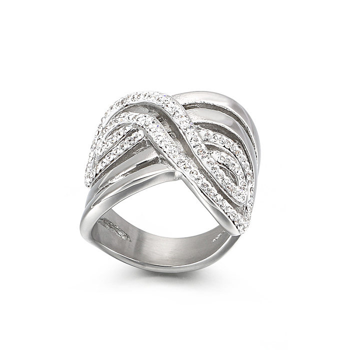 Moda europeia e americana anel de diamante completo aço inoxidável galvanizado 18k ouro real exagerado malha grande tecido feminino anel bruto joias