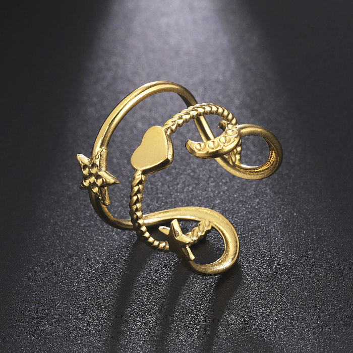 بيع المصنع مباشرة مجوهرات نسائية بسيطة ورائعة رومانسية الحب نجمة القمر خاتم مفتوح من الفولاذ المقاوم للصدأ