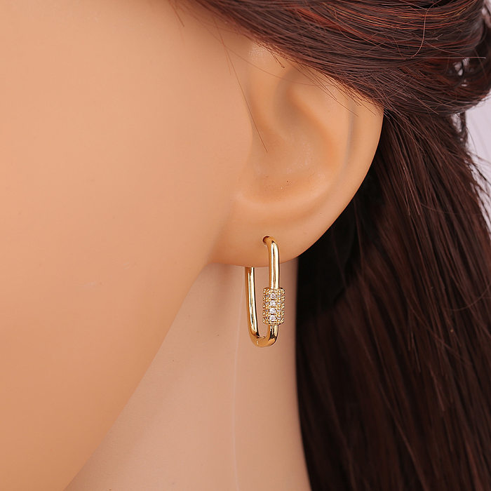 New Simple Geometric U-shape Copper Micro-inlaid Zircon Earrings