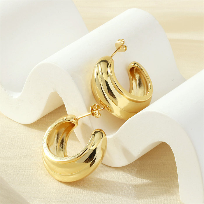 1 Pair Retro Simple Style C Shape Plating Copper 18K Gold Plated Drop Earrings