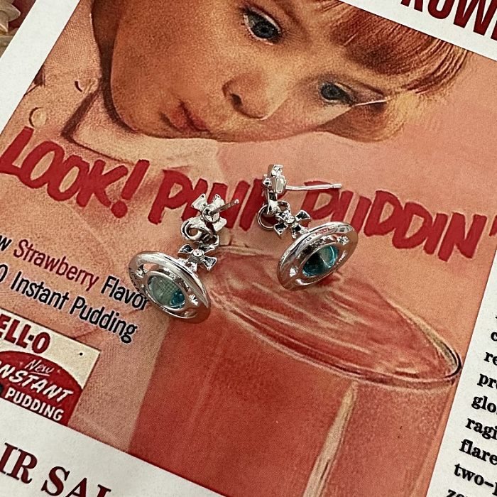 1 Pair Novelty Planet Artificial Gemstones Copper Drop Earrings