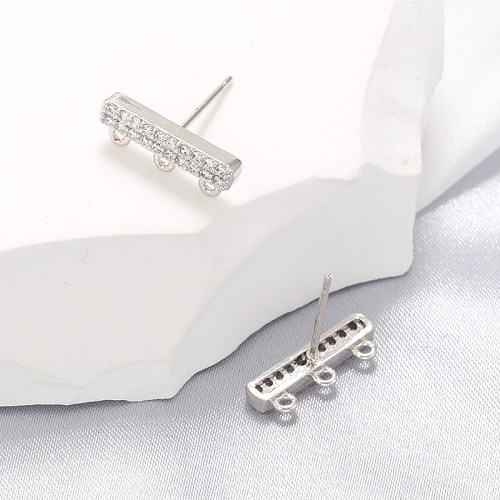 1 Pair Elegant Rectangle Copper Plating Inlay Zircon 18K Gold Plated Ear Studs
