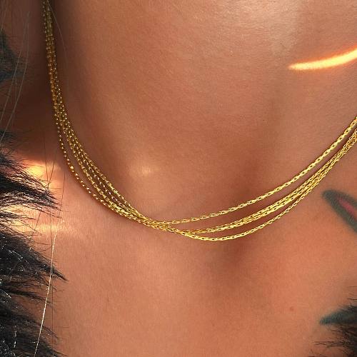 Retro cor sólida aço inoxidável pérola de água doce em camadas colar de pulseiras banhadas a ouro 18K
