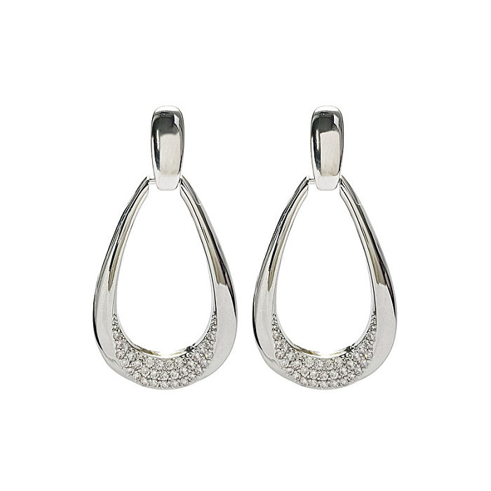 Boucles d'oreilles pendantes en cuivre et Zircon, 1 paire, Style Simple et exagéré, incrustation de gouttelettes d'eau