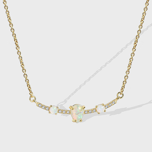 Simple Style Water Droplets Copper Plating Inlay Gem Zircon 18K Gold Plated Necklace