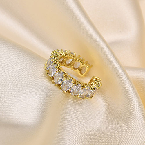 Offener Ring im modernen Stil mit ovaler Kupferbeschichtung und Zirkoneinlage, 18 Karat vergoldet