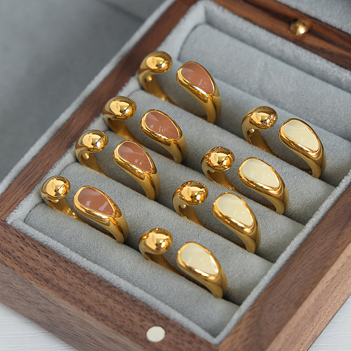Atacado estilo simples cor sólida titânio aço esmaltado anéis abertos banhados a ouro 18K