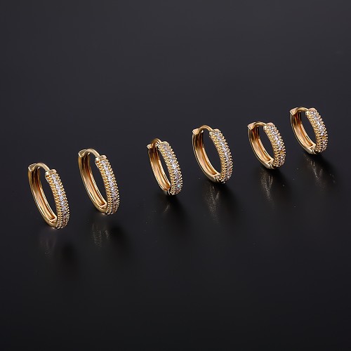 1 par de pendientes de aro chapados en oro con incrustaciones de cobre y circonita redonda brillante de estilo Simple informal