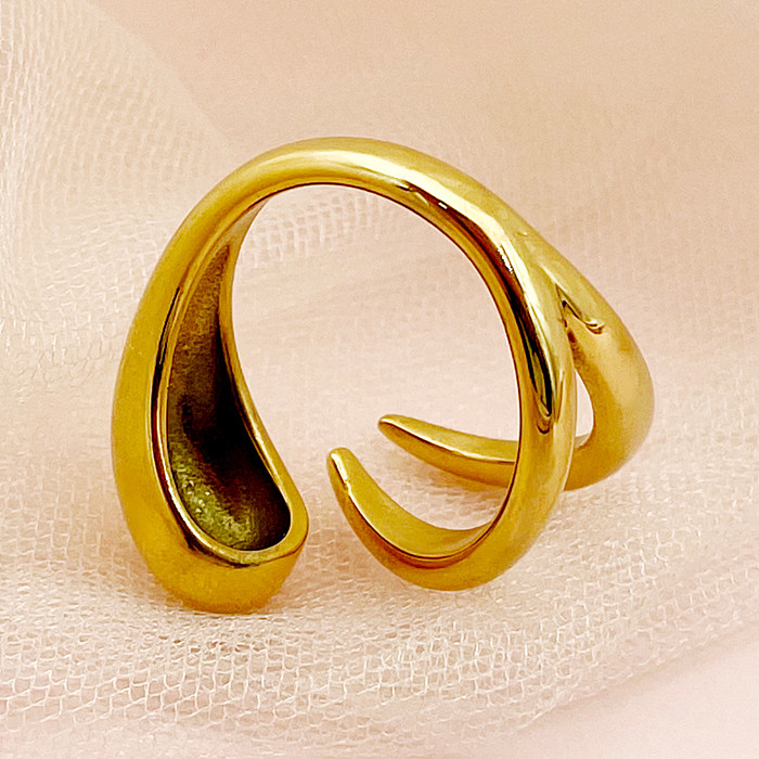 Vintage-Stil, schlichter Stil, einfarbig, Edelstahl-Beschichtung, ausgehöhlte, vergoldete offene Ringe