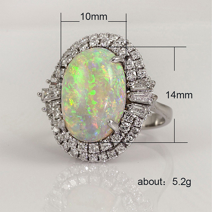 Moda grande opala cobre incrustada zircão opala anel joias atacado