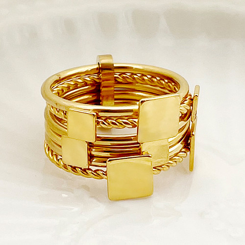 خواتم مطلية بالذهب مطلية بالذهب على شكل مربع بسيط اللون من الفولاذ المقاوم للصدأ