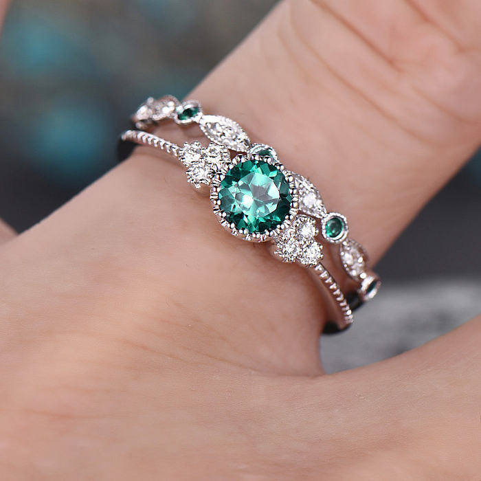 New Fashion Zircon Ladies Ring Copper Plated White K Micro-set Emerald Ring