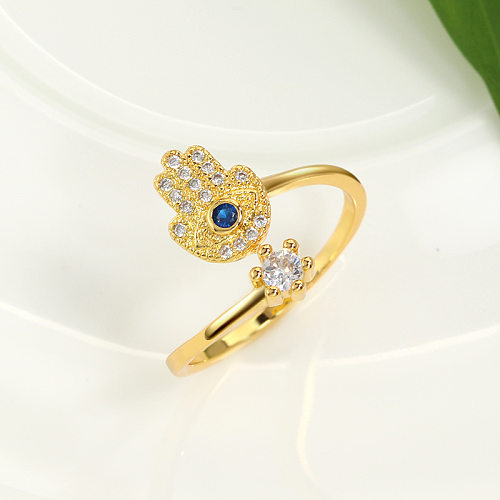 Modern Style Devil'S Eye Copper Plating Inlay Artificial Gemstones Open Ring