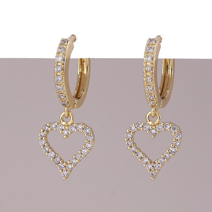 1 Pair IG Style Heart Shape Smiley Face Flower Plating Hollow Out Inlay Copper Zircon Drop Earrings