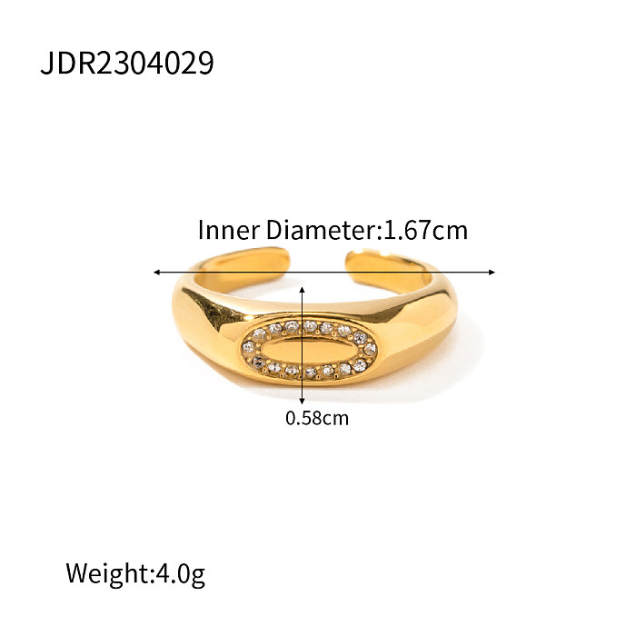 INS Style Simple Style ovale en acier inoxydable placage incrustation de strass plaqué or 18 carats anneau ouvert