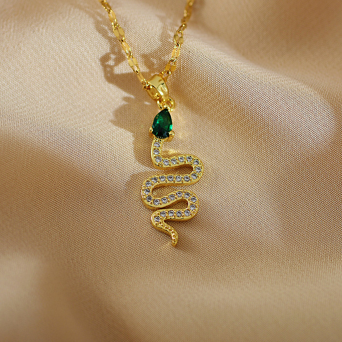 Simple Style Snake Copper Inlay Zircon Necklace