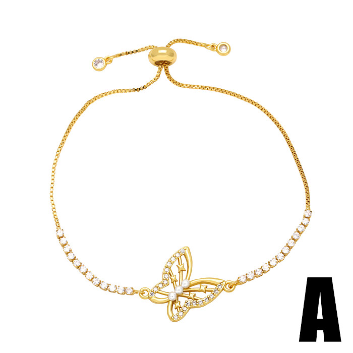 Simple Style Moon Butterfly Copper Plating Artificial Pearls Zircon Bracelets 1 Piece