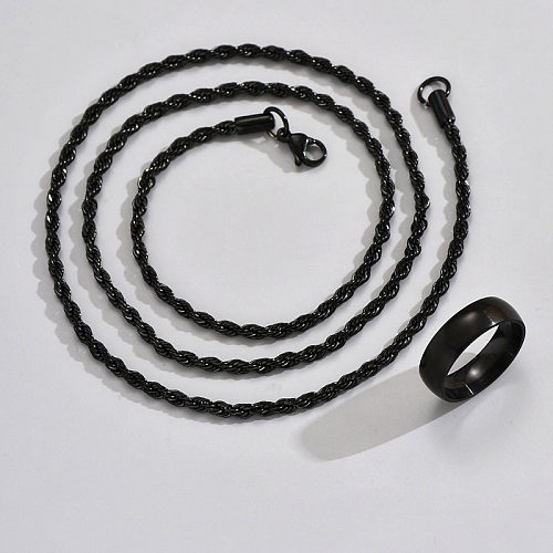 1 Set Hip-Hop Solid Color Twist Stainless Steel Rings Necklace
