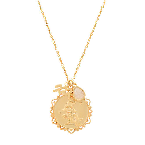 Opal Twelve Constellation Round THALO Vintage Pendant Necklace Copper Plating 18K Real Gold 12 Constellation