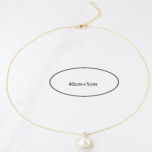 Elegant Round Copper 18K Gold Plated Artificial Pearls Zircon Pendant Necklace In Bulk