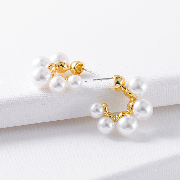 1 Pair Simple Style C Shape Copper Patchwork Plating Earrings