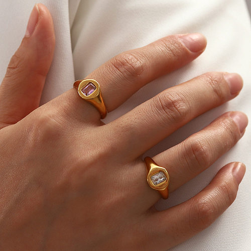 Simple Style Square Stainless Steel Gold Plated Zircon Rings