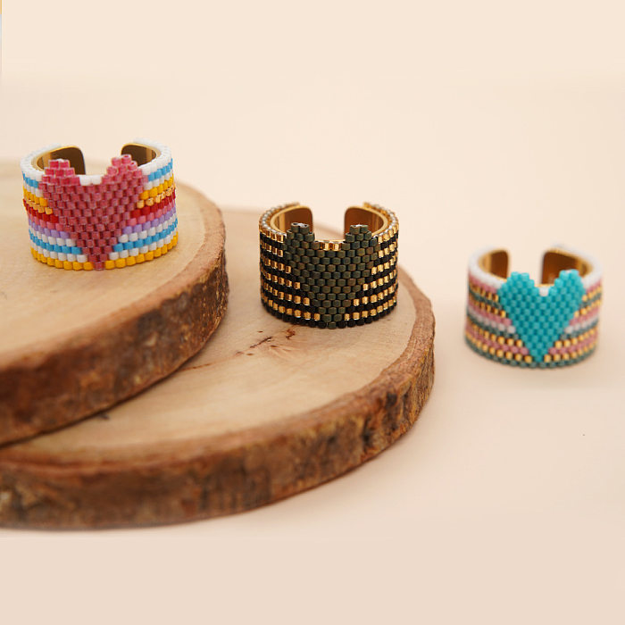 Perles de rocaille en acier inoxydable, Style ethnique bohème, en forme de cœur, anneaux ouverts, vente en gros
