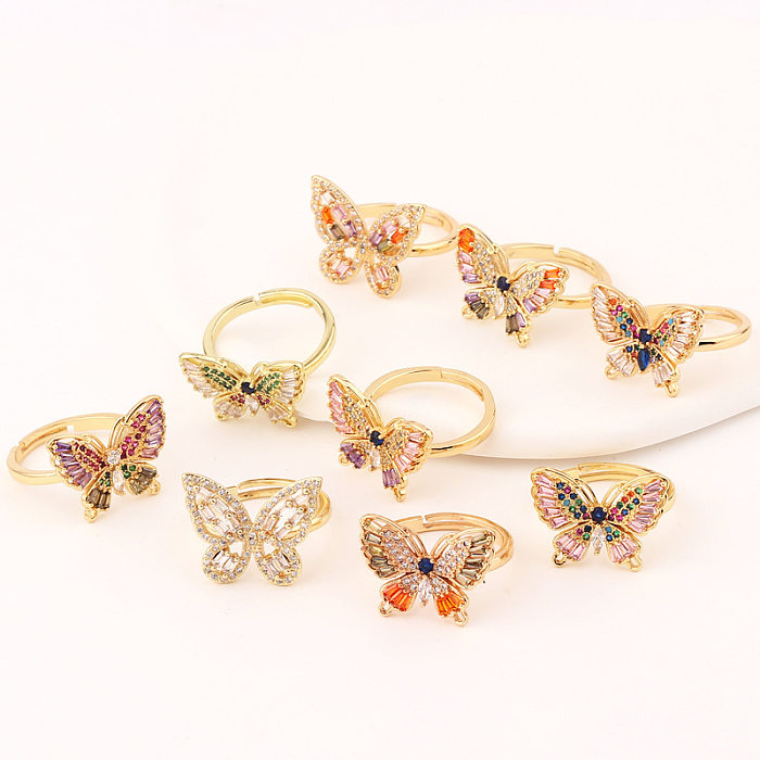 Mode-Schmetterlings-Kupfer-geöffneter Ring-Einlage-Zirkon-Kupfer-Ringe
