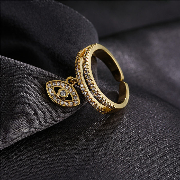 Fashionable Golden Double Row Zircon Devil's Eye Opening Adjustable Ring