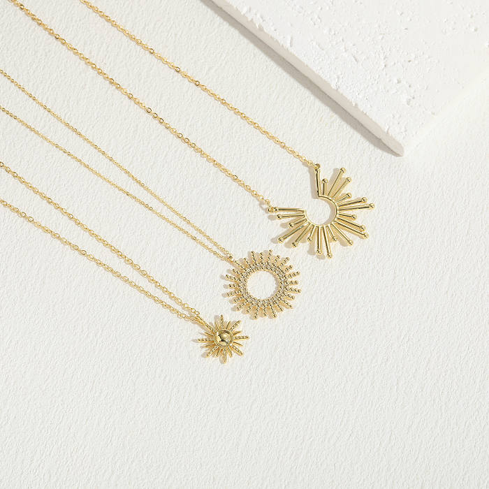 Elegant Classic Style Sun Copper Irregular Plating 14K Gold Plated Pendant Necklace