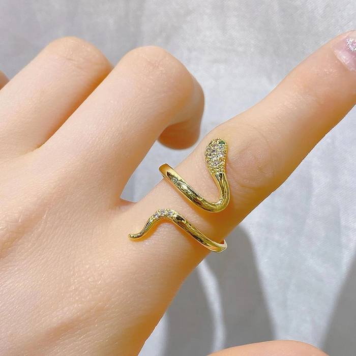 IG Style Snake Copper Plating Inlay Zircon Open Ring