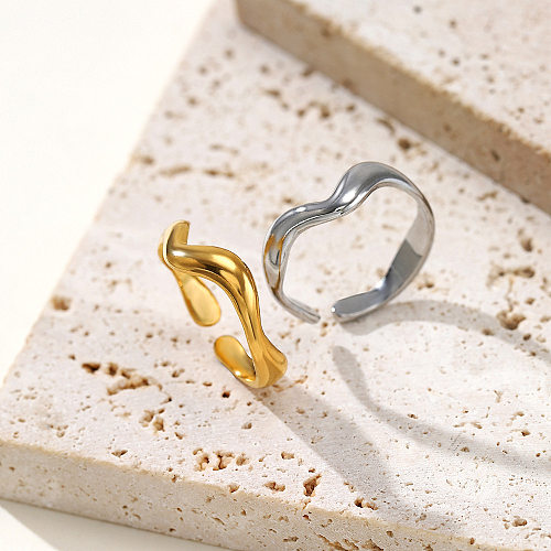 Glam luxuoso irregular geométrico chapeamento de aço inoxidável banhado a ouro anéis abertos banhados a prata