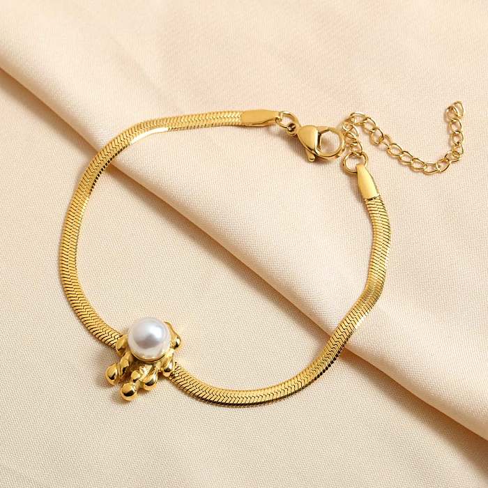 IG Style Irregular Round Stainless Steel Plating Inlay Pearl 18K Gold Plated Rings Earrings Necklace