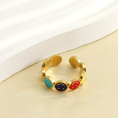 Lady Colorful Smiley Face Titanium Steel Enamel Plating Open Ring 1 Piece