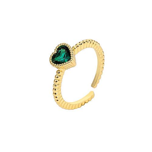 Glam Heart Shape Copper Plating Inlay Artificial Gemstones Open Rings