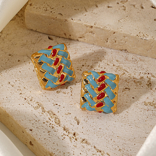 1 Pair Vintage Style Square Painted Enamel Plating Copper 18K Gold Plated Ear Studs