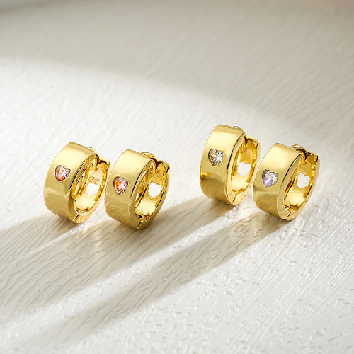 1 Pair Elegant Simple Style Heart Shape Plating Inlay Copper Zircon Earrings